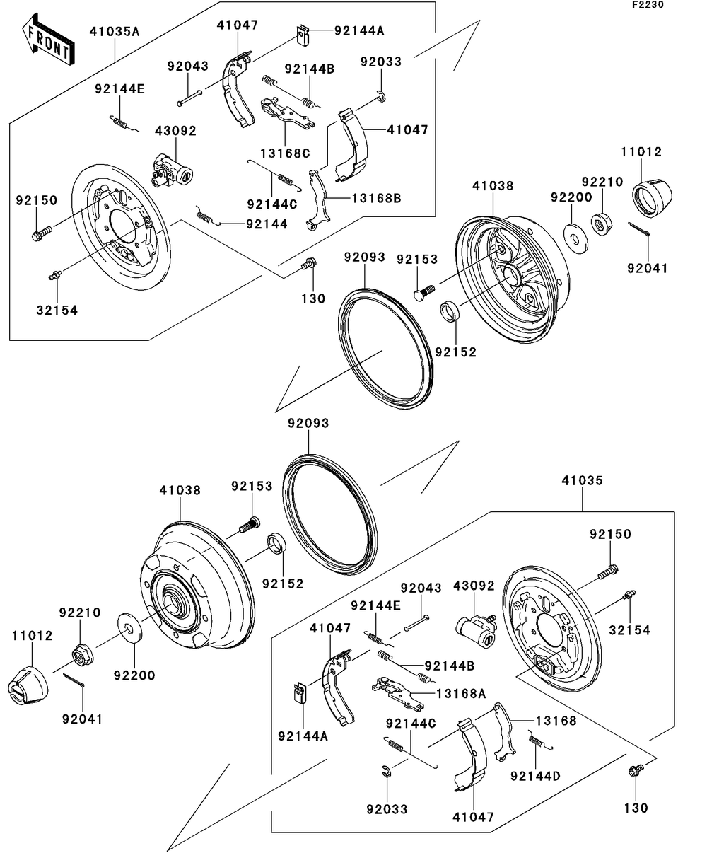 Front Hubs/Brakes Diagram and Parts List for KAF400DEF 2014 Kawasaki Lawn Tractor Accessories