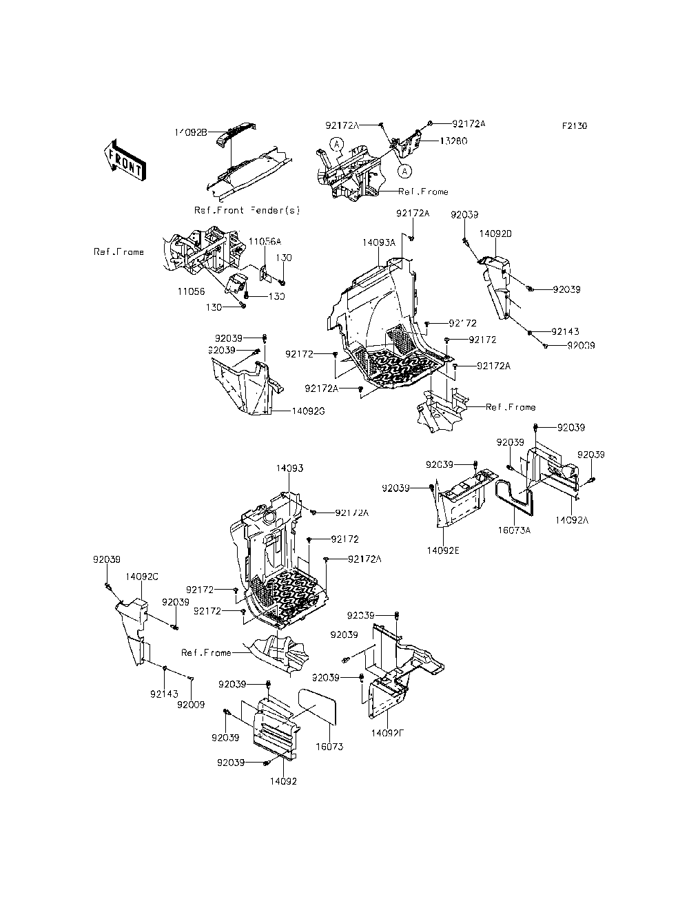 Frame Fittings Diagram and Parts List for KRF800BFF 2015 Kawasaki Lawn Tractor Accessories