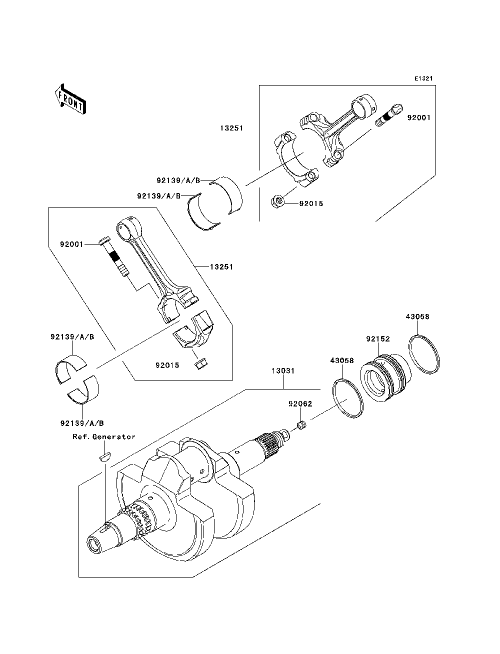 Crankshaft Diagram and Parts List for KRT800BEF 2014 Kawasaki Lawn Tractor Accessories