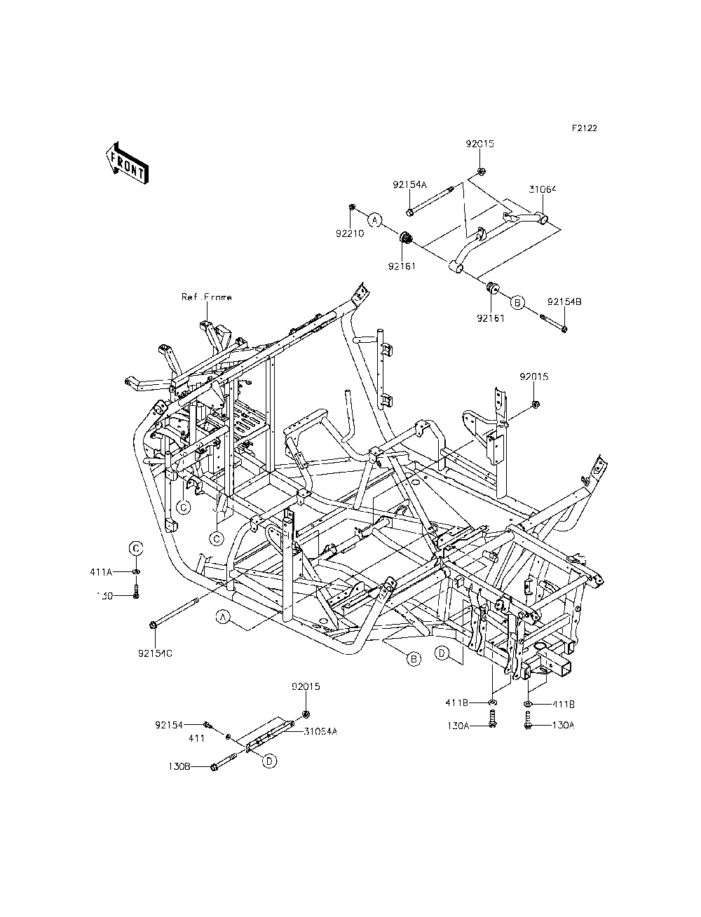 Engine Mount Diagram and Parts List for KRF800DFF 2015 Kawasaki Lawn Tractor Accessories