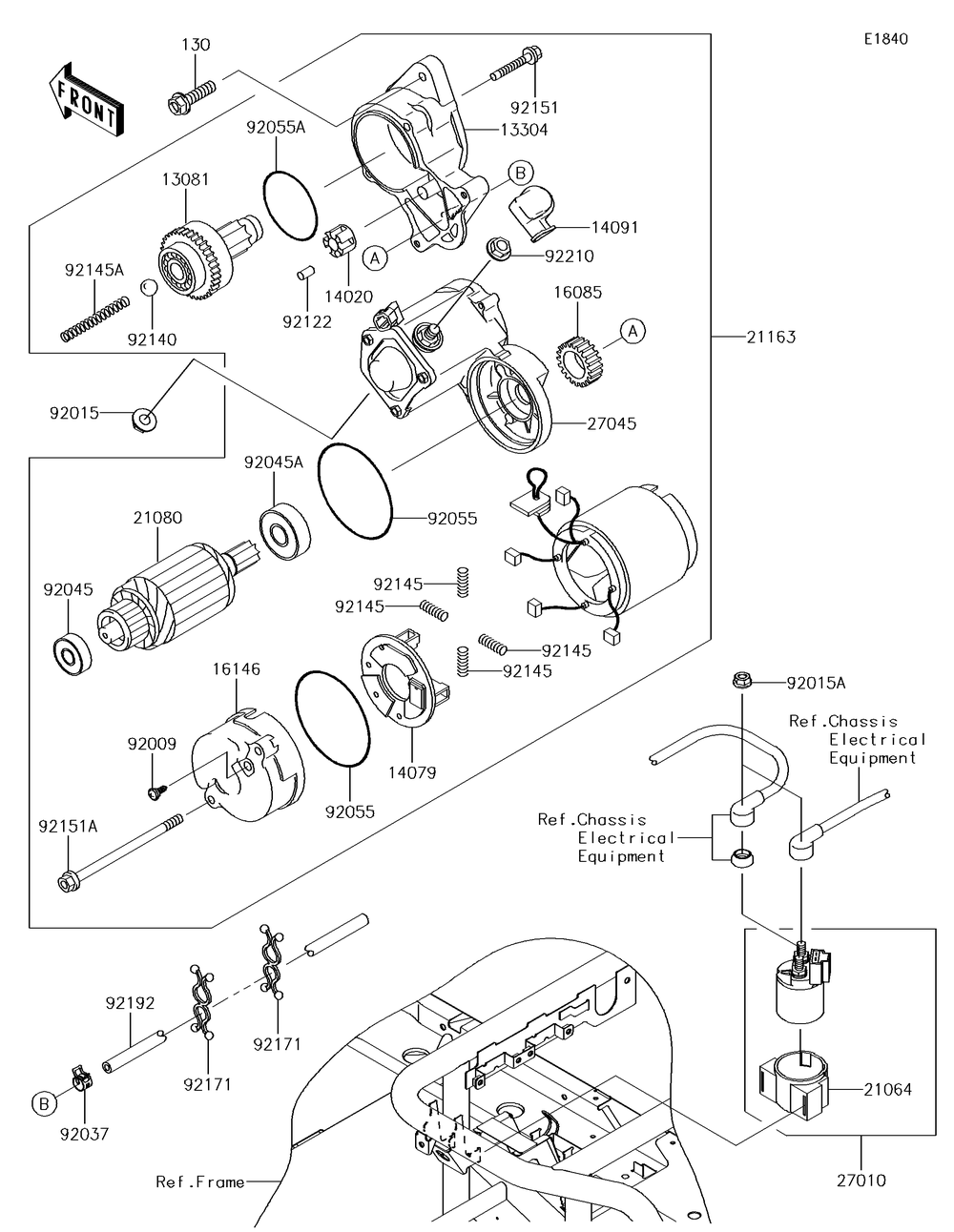 Starter Motor Diagram and Parts List for KAF620MHF 2017 Kawasaki Lawn Tractor Accessories