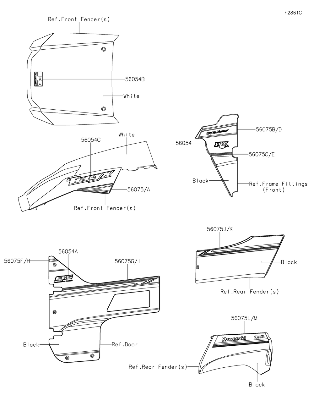 Decals(White)(Fkf) Diagram and Parts List for KRF800FKF 2019 Kawasaki Lawn Tractor Accessories