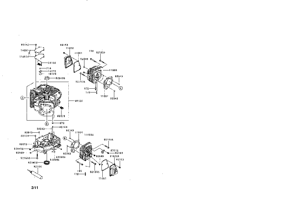 Cylinder/crankcase Diagram and Parts List for FR600V-AS00  Kawasaki Engine