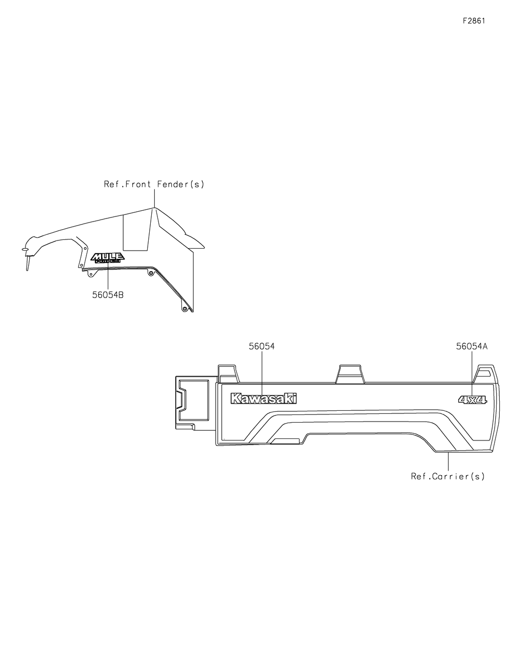 Decals Diagram and Parts List for KAF820EJF 2018 Kawasaki Lawn Tractor Accessories