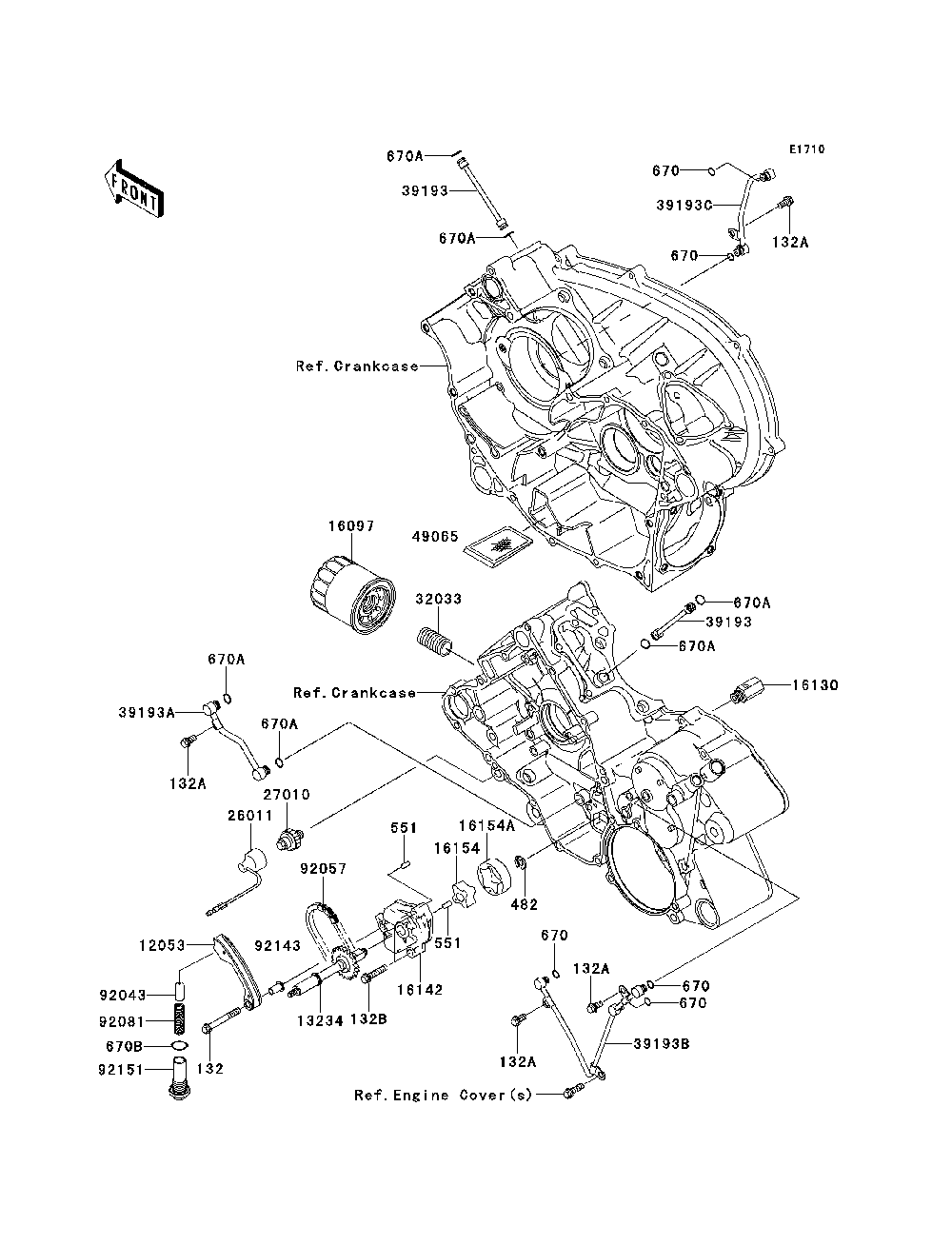 Oil Pump/Oil Filter Diagram and Parts List for KRF750NCS 2012 Kawasaki Lawn Tractor Accessories