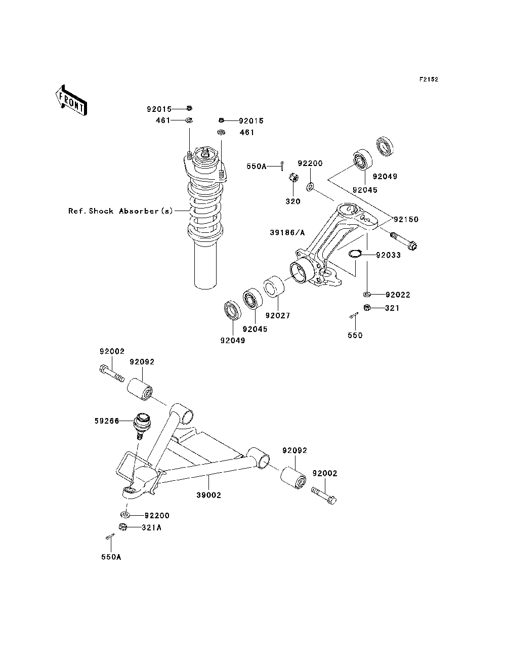 Front Suspension Diagram and Parts List for KAF950B7F 2007 & Prior Kawasaki Lawn Tractor Accessories