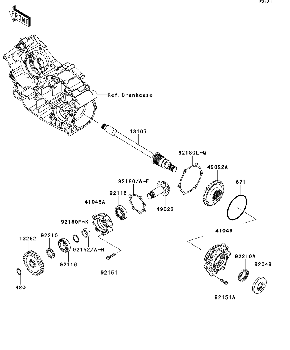 Front Bevel Gear Diagram and Parts List for KRT750ACF 2012 Kawasaki Lawn Tractor Accessories