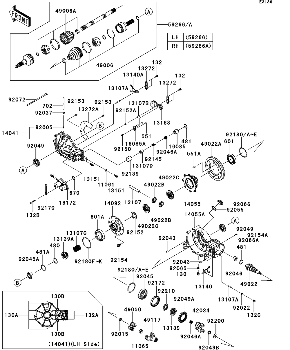 Drive Shaft-Front Diagram and Parts List for KRT750DCF 2012 Kawasaki Lawn Tractor Accessories