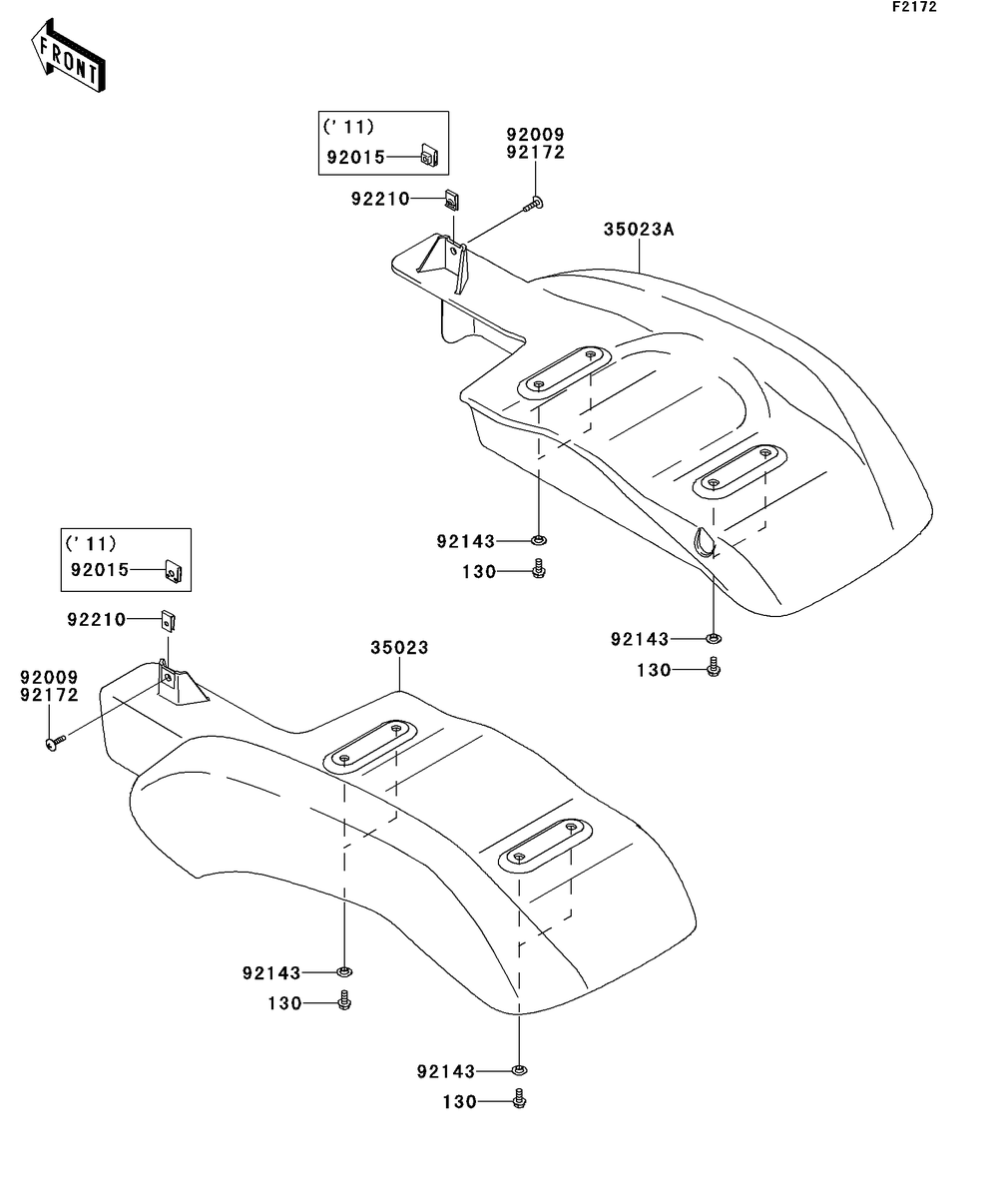 Rear Fender Diagram and Parts List for KAF400BEF 2014 Kawasaki Lawn Tractor Accessories