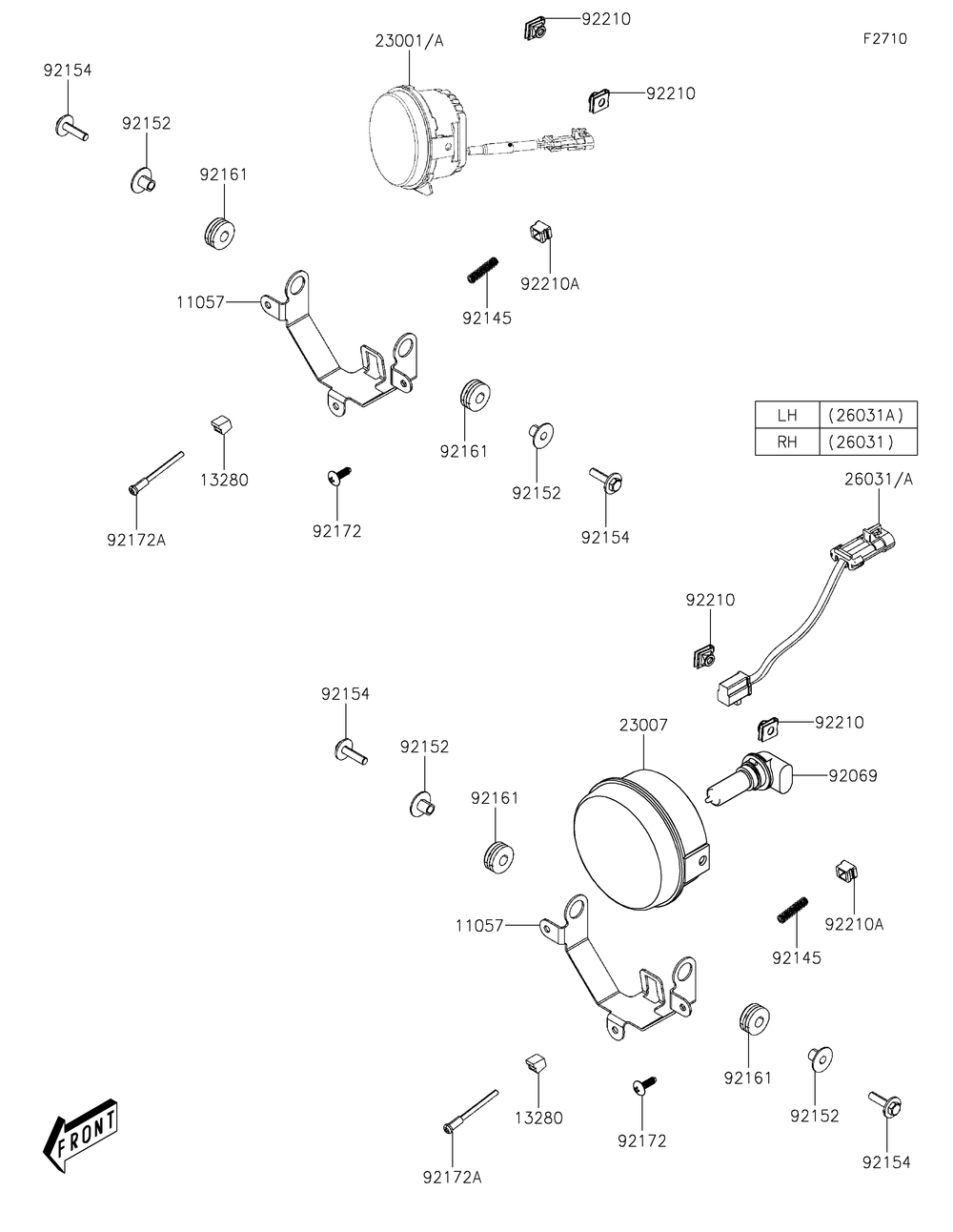Headlight Diagram and Parts List for KAF700DNFNN 2022 Kawasaki Lawn Tractor Accessories