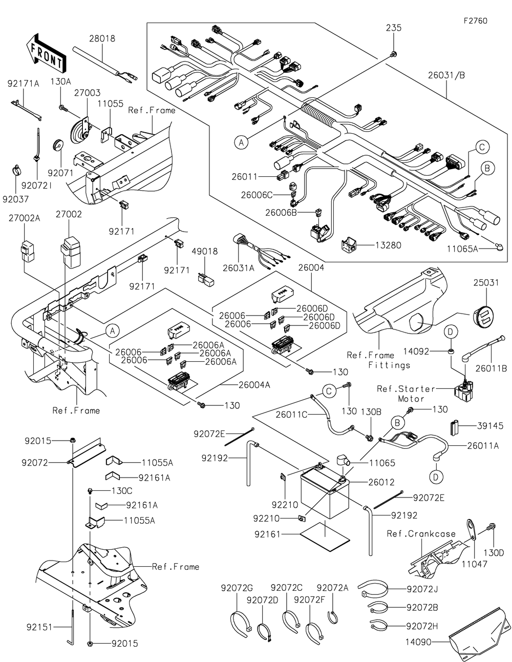 Chassis Electrical Equipment Diagram and Parts List for KAF620WLS 2020 Kawasaki Lawn Tractor Accessories