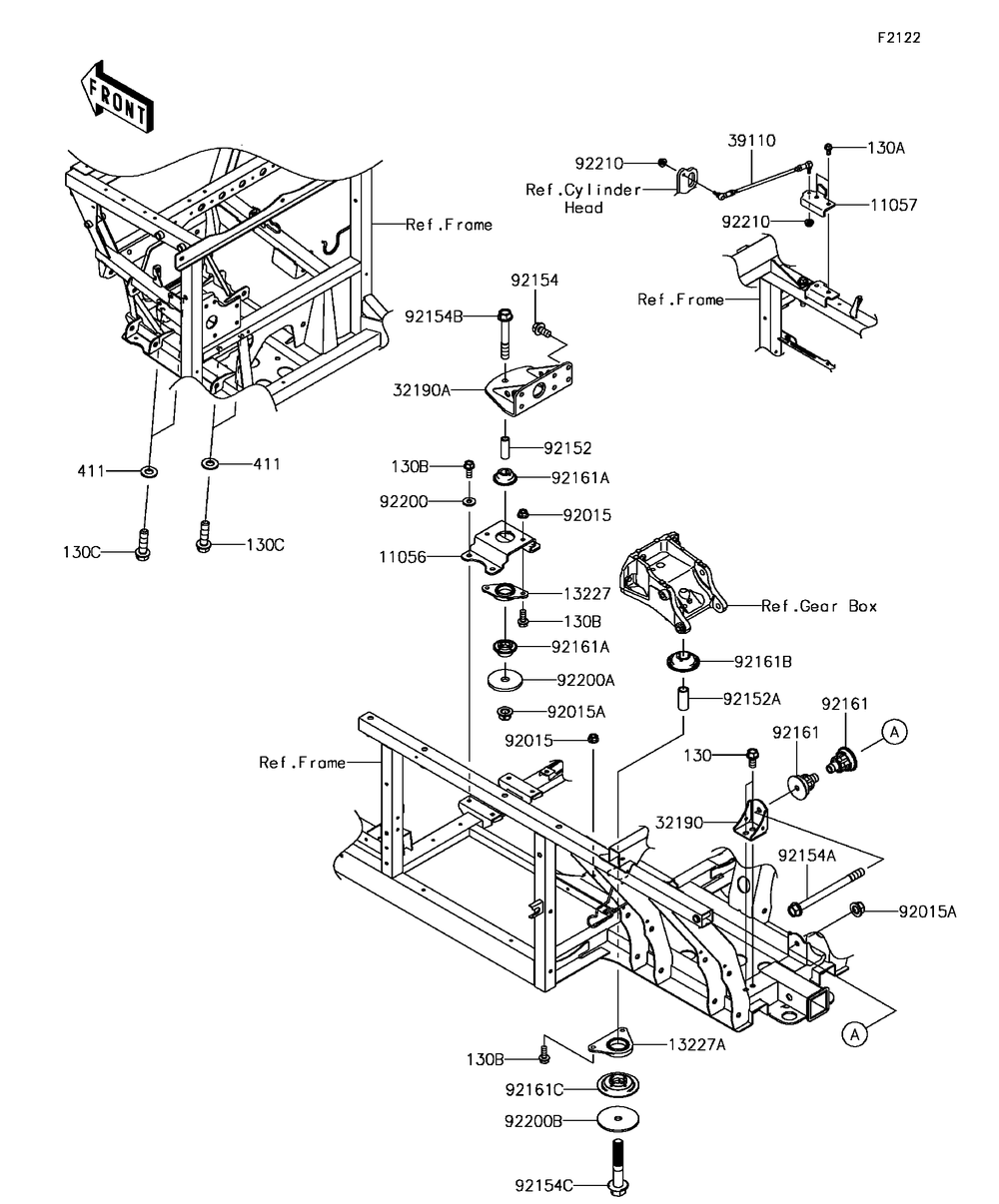 Engine Mount Diagram and Parts List for KAF1000DHF 2017 Kawasaki Lawn Tractor Accessories