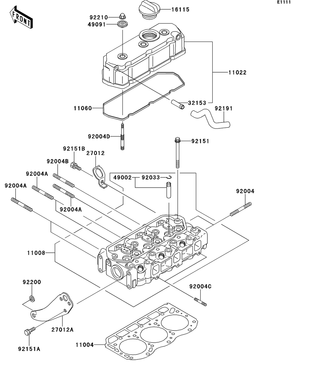 Cylinder Head Diagram and Parts List for KAF950GDF 2013 Kawasaki Lawn Tractor Accessories