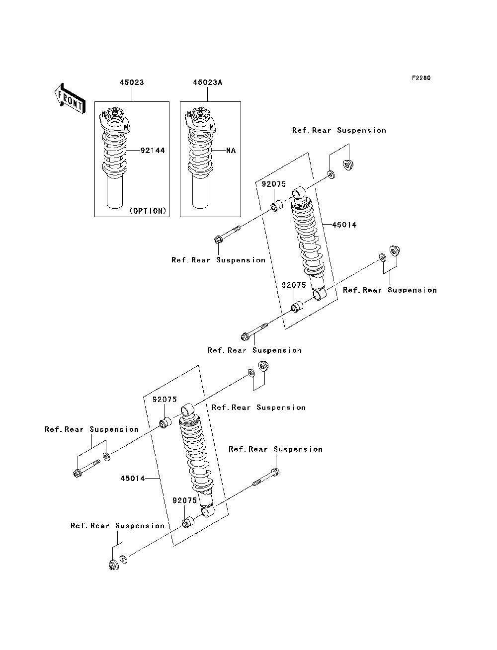 Shock Absorber Diagram and Parts List for KAF950B7F 2007 & Prior Kawasaki Lawn Tractor Accessories