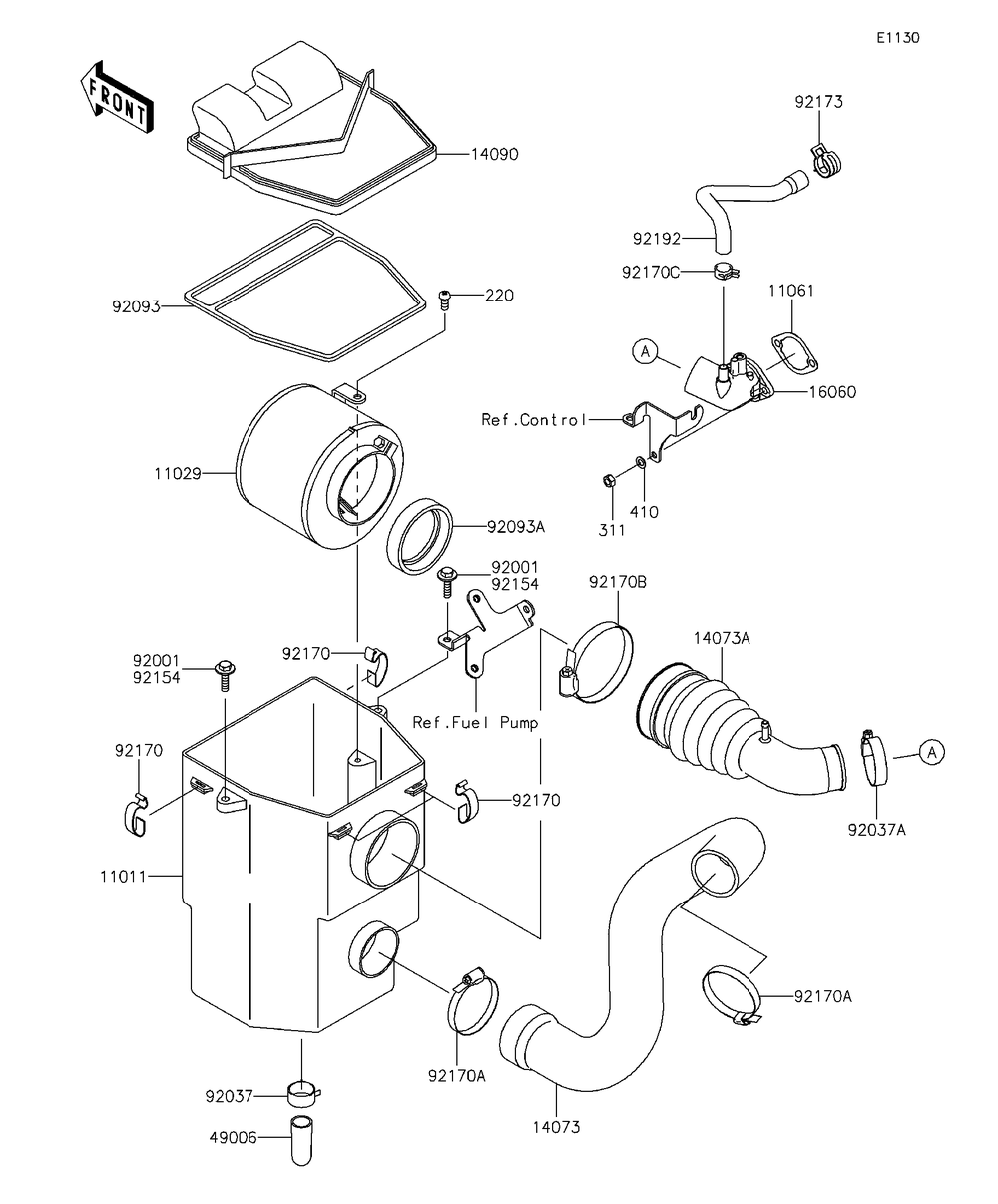 Air Cleaner Diagram and Parts List for KAF400EDF 2013 Kawasaki Lawn Tractor Accessories