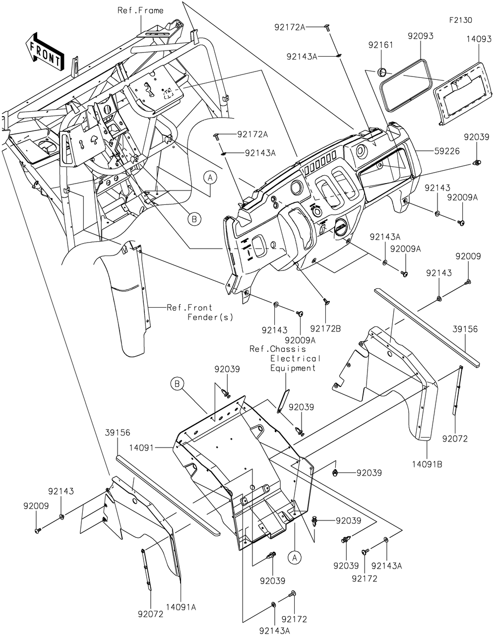 Frame Fittings 2 Diagram and Parts List for KAF400JNFNN 2022 Kawasaki Lawn Tractor Accessories