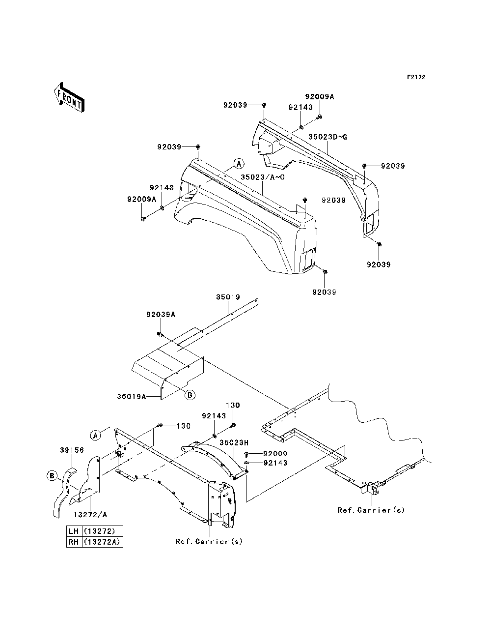 Rear Fender Diagram and Parts List for KRF750VBF 2011 Kawasaki Lawn Tractor Accessories