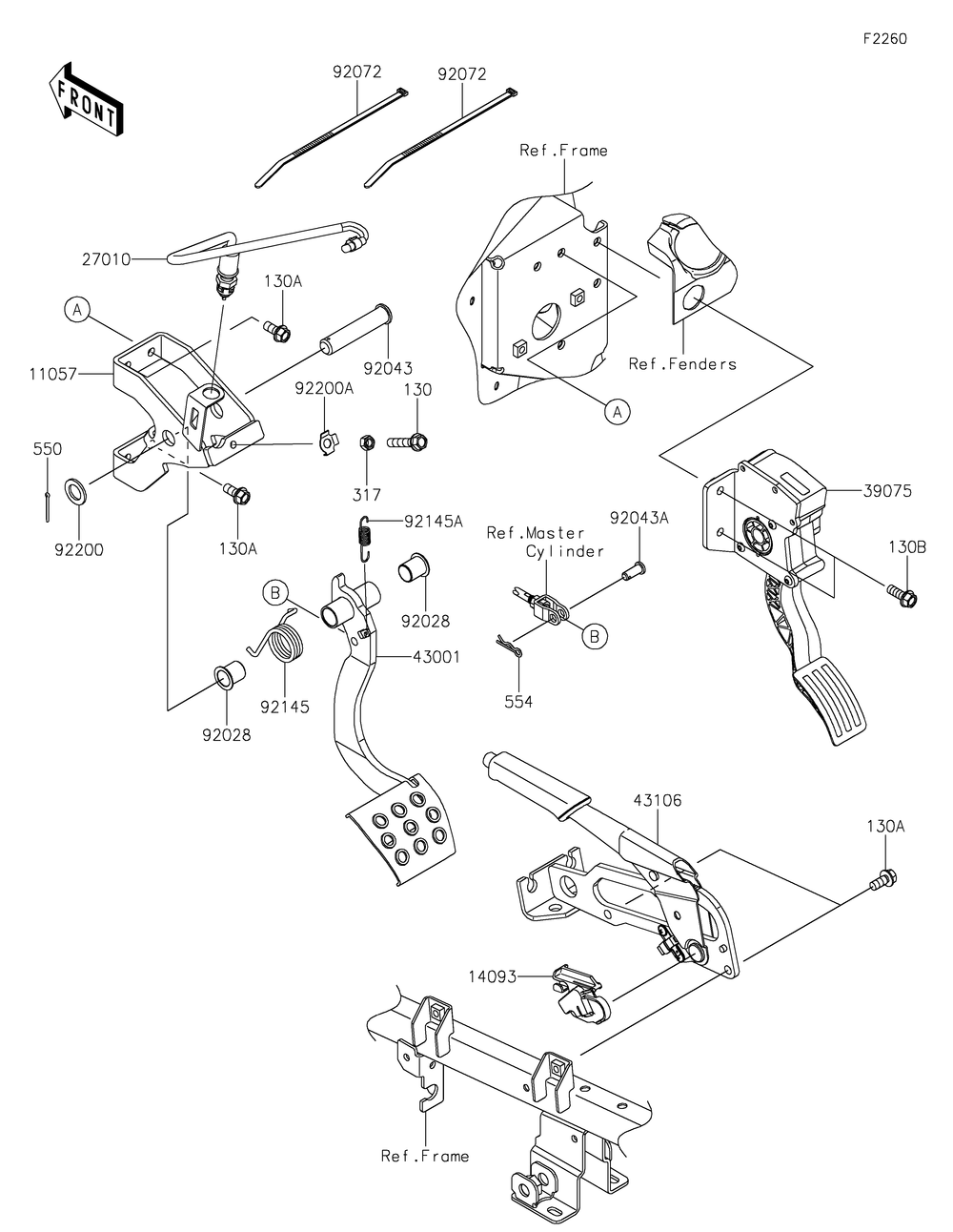 Brake Pedal/Throttle Lever Diagram and Parts List for KRF1000CPFNN 2023 Kawasaki Lawn Tractor Accessories