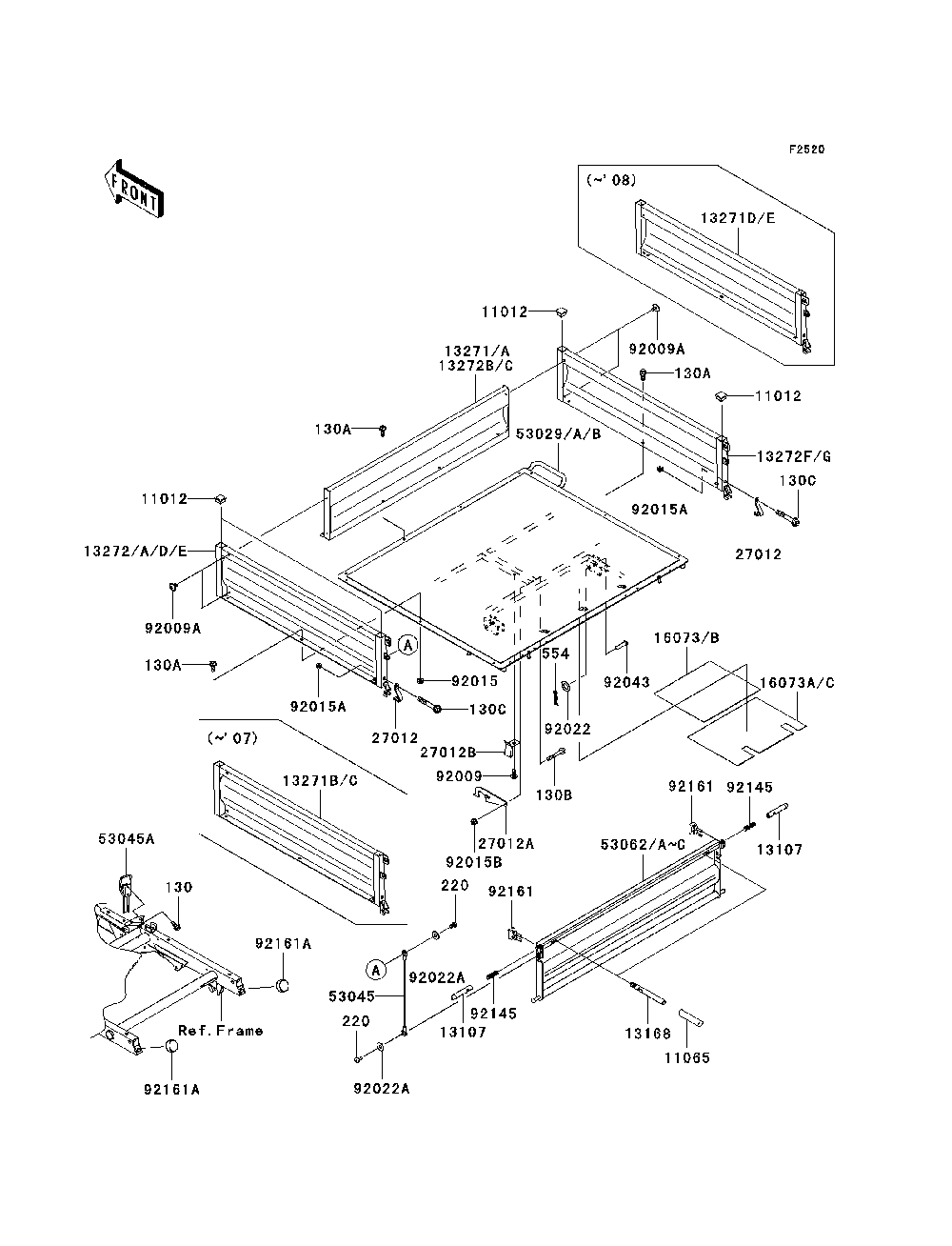 Carrier Diagram and Parts List for KAF400A7F 2007 & Prior Kawasaki Lawn Tractor Accessories