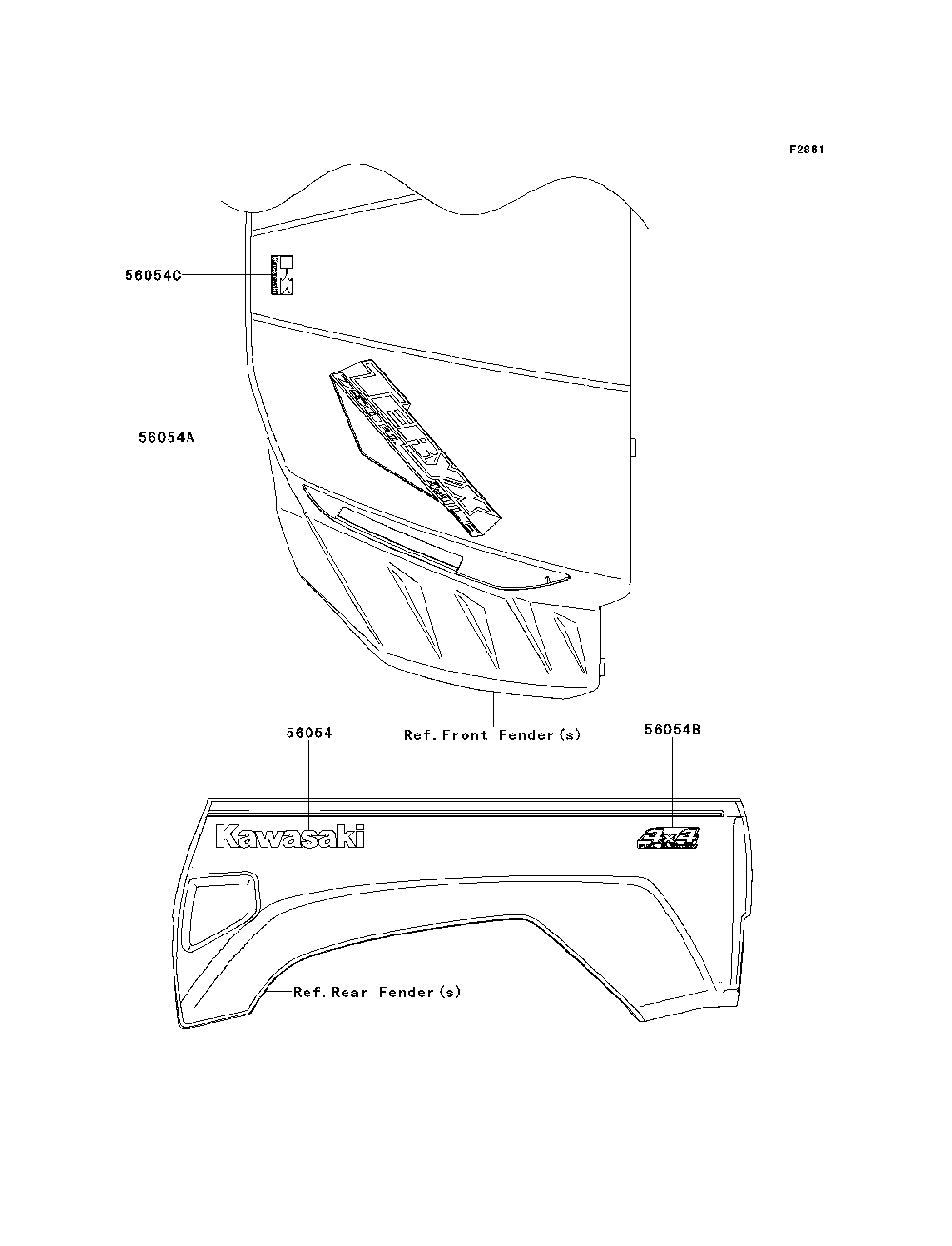 Decals Diagram and Parts List for KRF750RDF 2013 Kawasaki Lawn Tractor Accessories