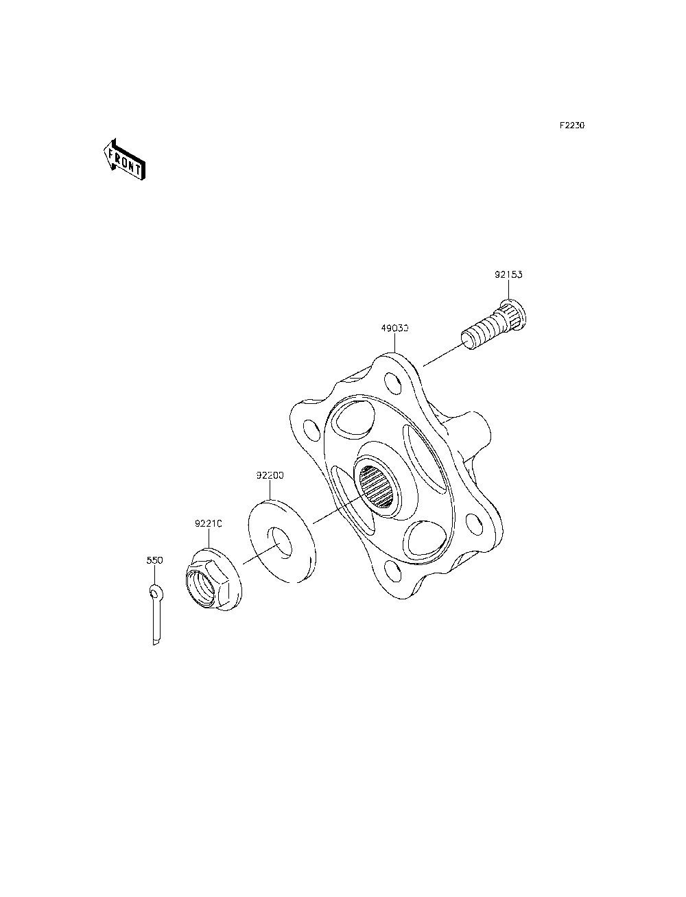 Front Hubs/Brakes Diagram and Parts List for KRF800CFF 2015 Kawasaki Lawn Tractor Accessories