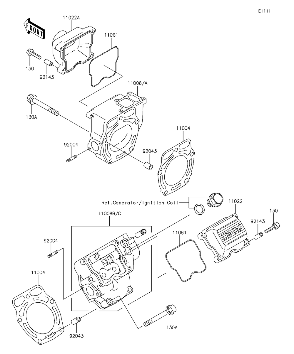 Cylinder Head Diagram and Parts List for KAF620RFF 2015 Kawasaki Lawn Tractor Accessories