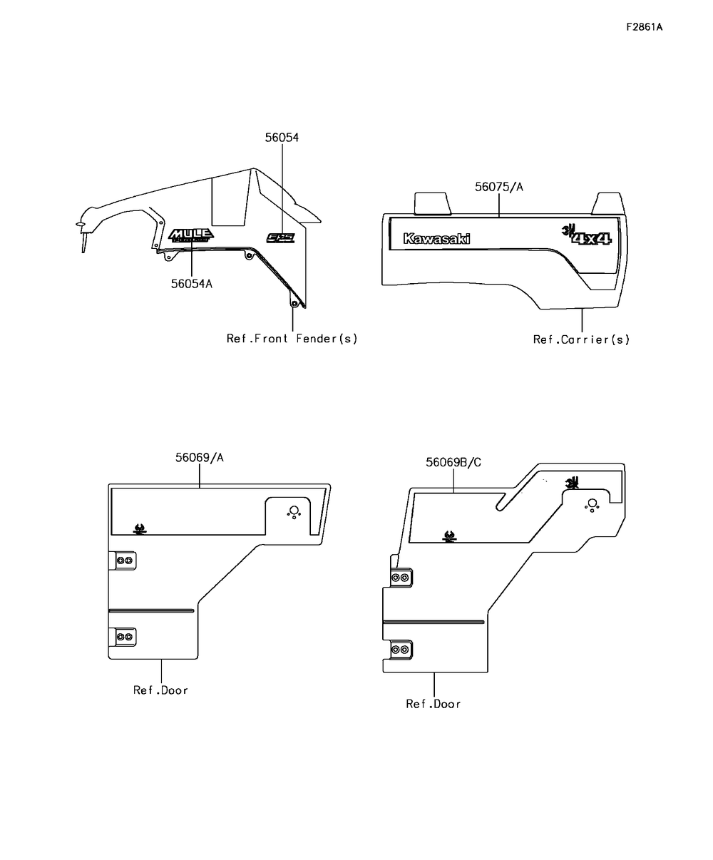 Decals(Dgf) Diagram and Parts List for KAF820DGF 2016 Kawasaki Lawn Tractor Accessories