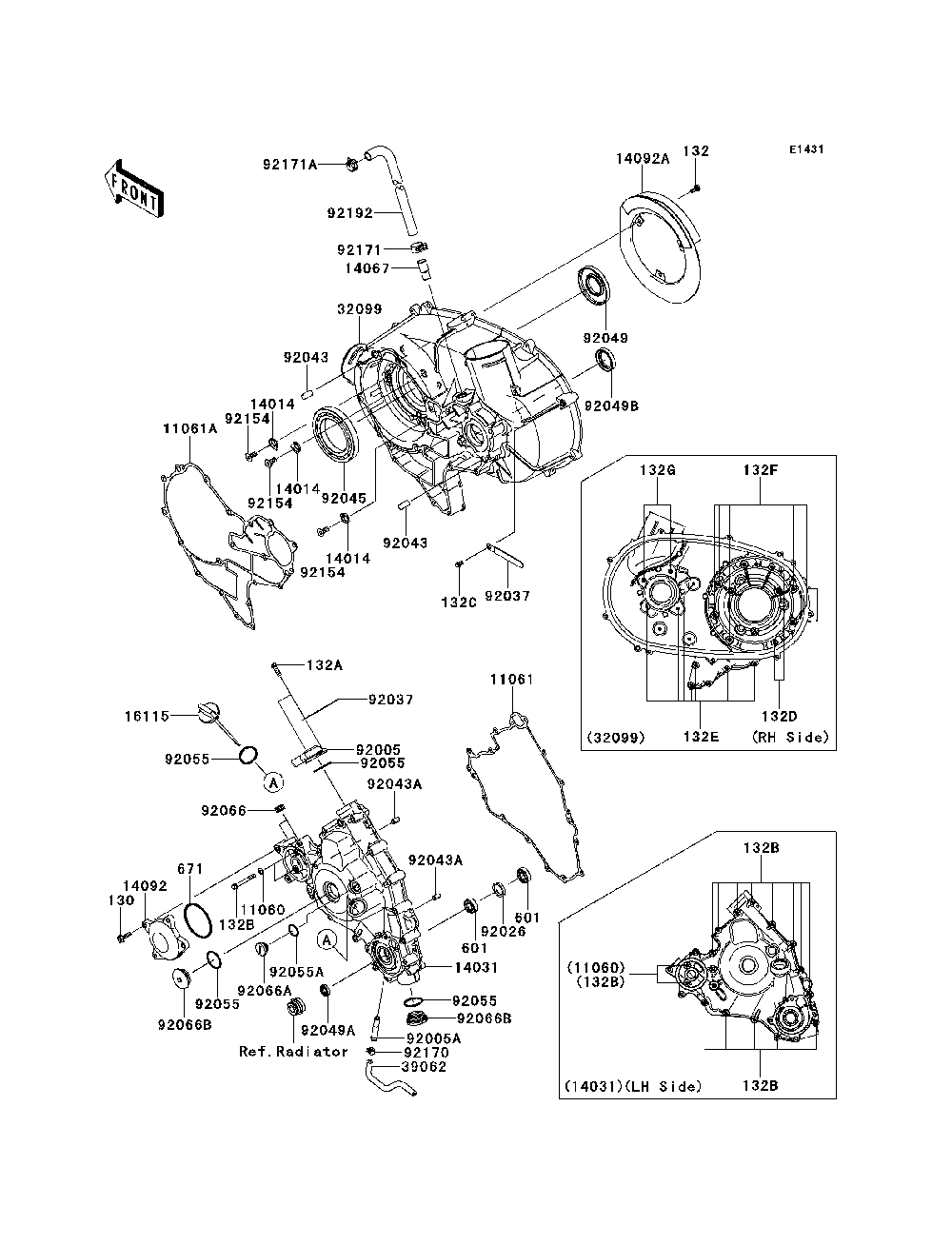 Engine Cover Diagram and Parts List for KRT800BEF 2014 Kawasaki Lawn Tractor Accessories
