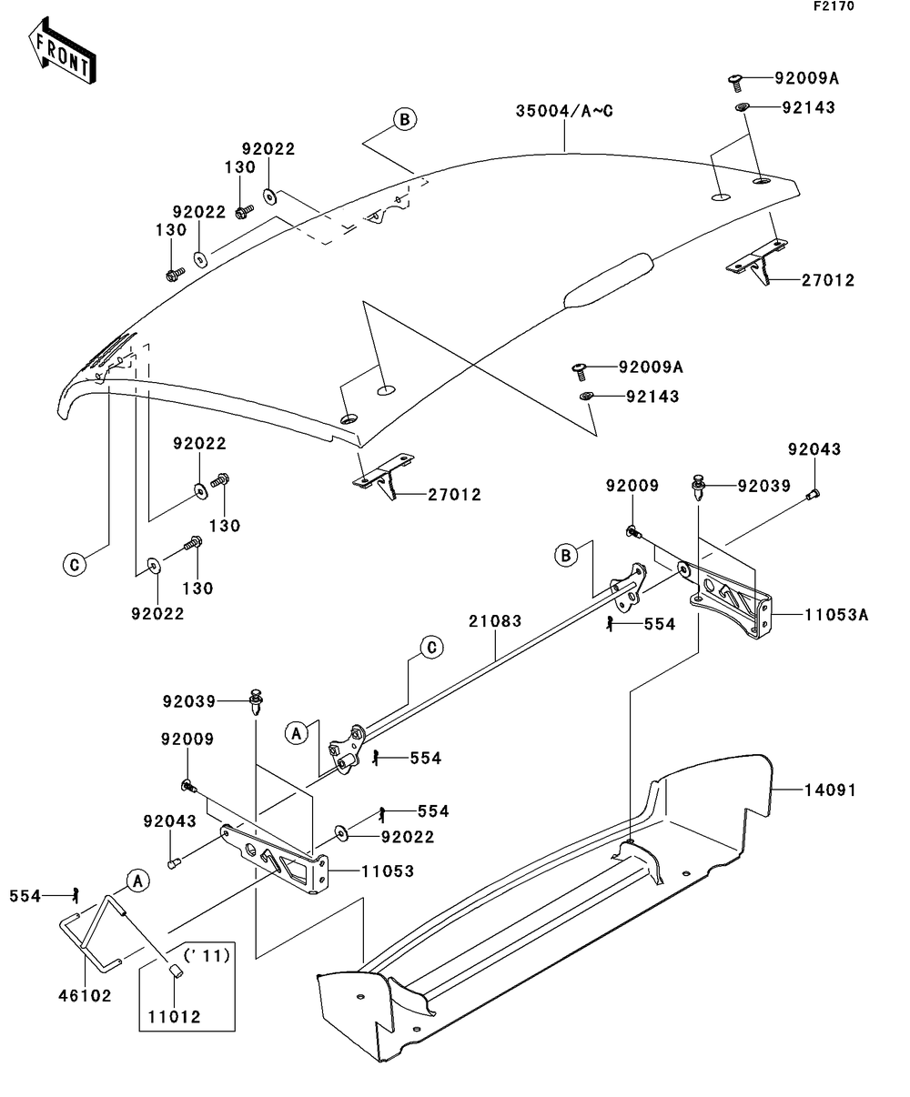 Fenders Diagram and Parts List for KAF400BEF 2014 Kawasaki Lawn Tractor Accessories