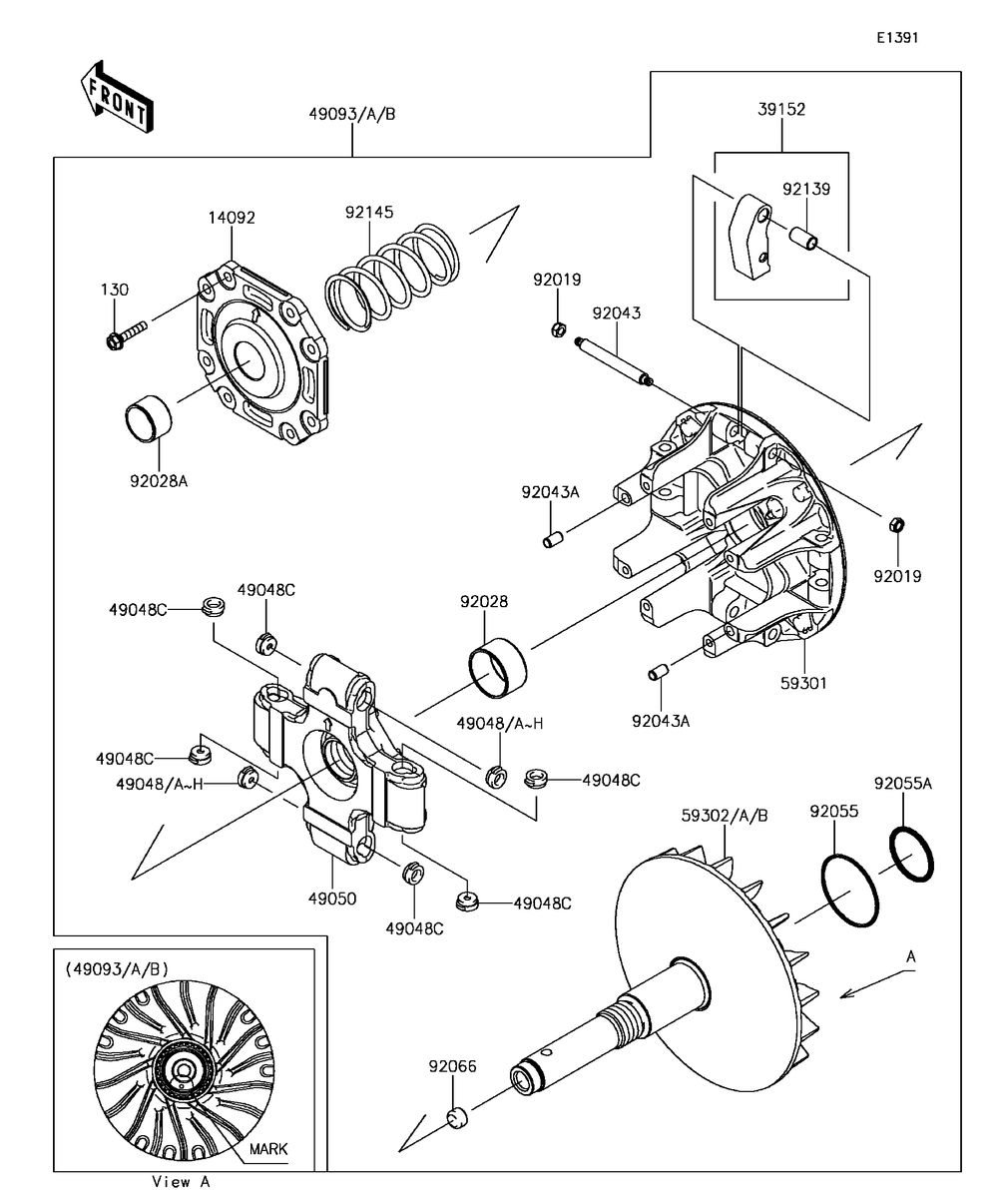 Drive Converter Diagram and Parts List for KAF1000DHF 2017 Kawasaki Lawn Tractor Accessories
