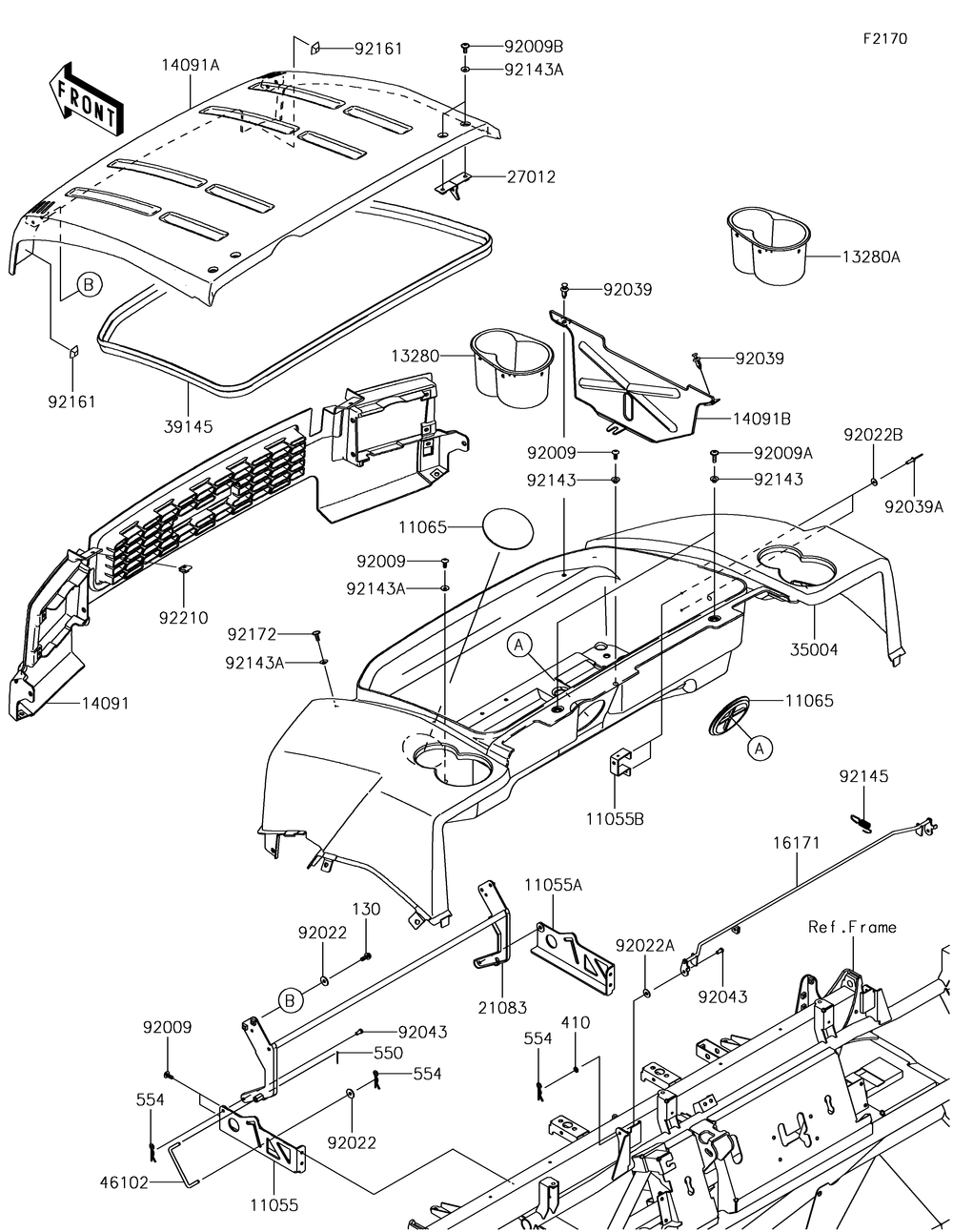 Fenders Diagram and Parts List for KAF620XJF 2018 Kawasaki Lawn Tractor Accessories