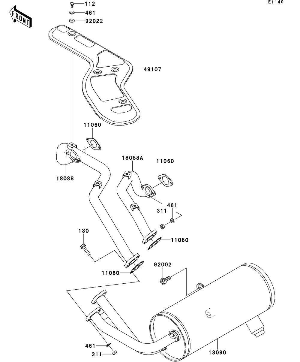Muffler Diagram and Parts List for KAF620SDF 2013 Kawasaki Lawn Tractor Accessories