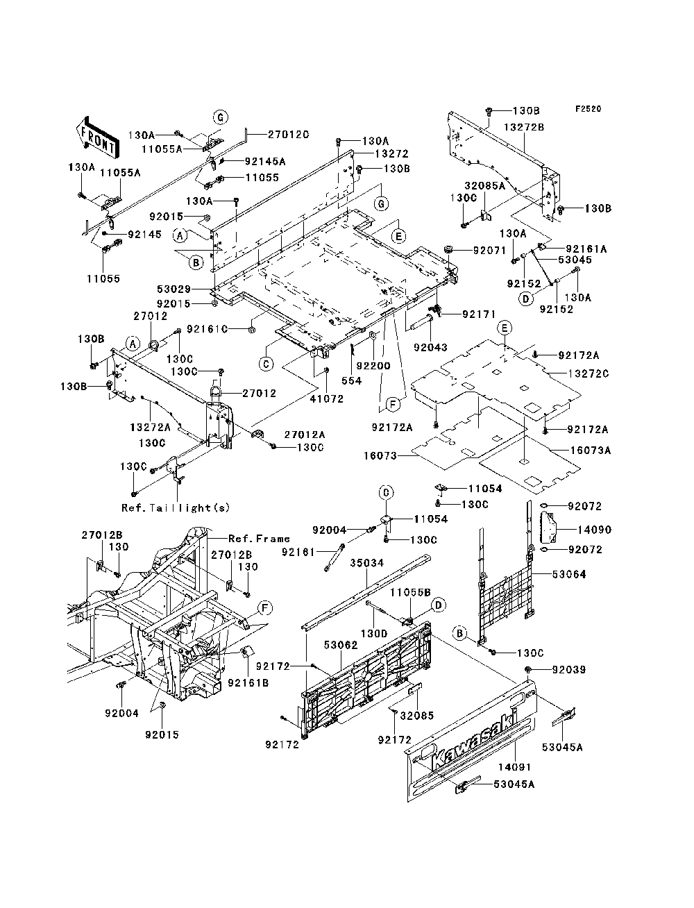 Carrier Diagram and Parts List for KRF750RDF 2013 Kawasaki Lawn Tractor Accessories