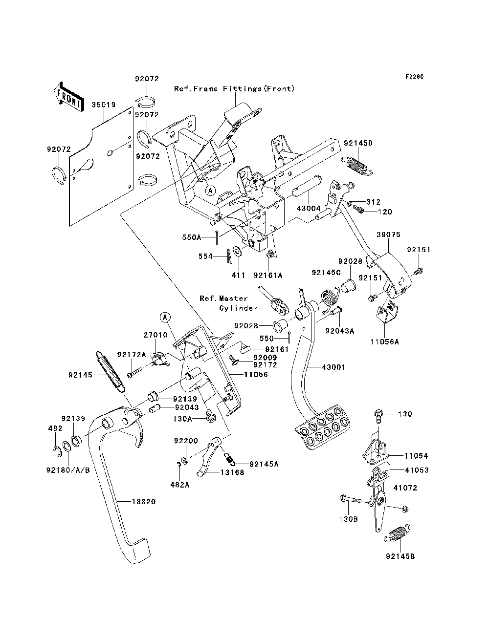 Brake Pedal/Throttle Lever Diagram and Parts List for KRF750VBF 2011 Kawasaki Lawn Tractor Accessories