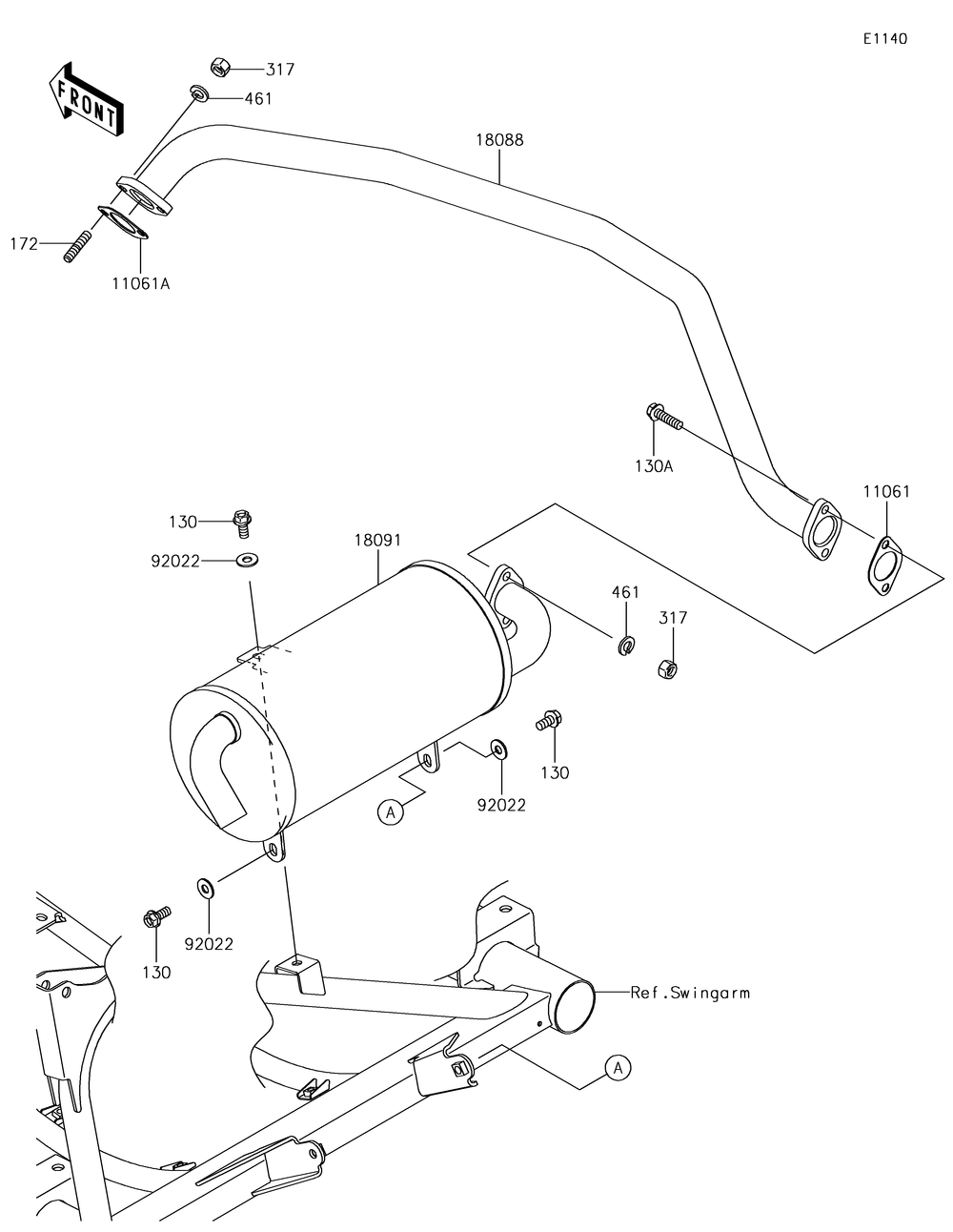 Muffler Diagram and Parts List for KAF400JKF 2019 Kawasaki Lawn Tractor Accessories