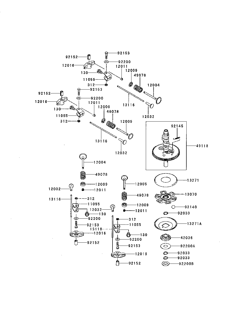 Valve/camshaft Diagram and Parts List for FR600V-AS06  Kawasaki Engine