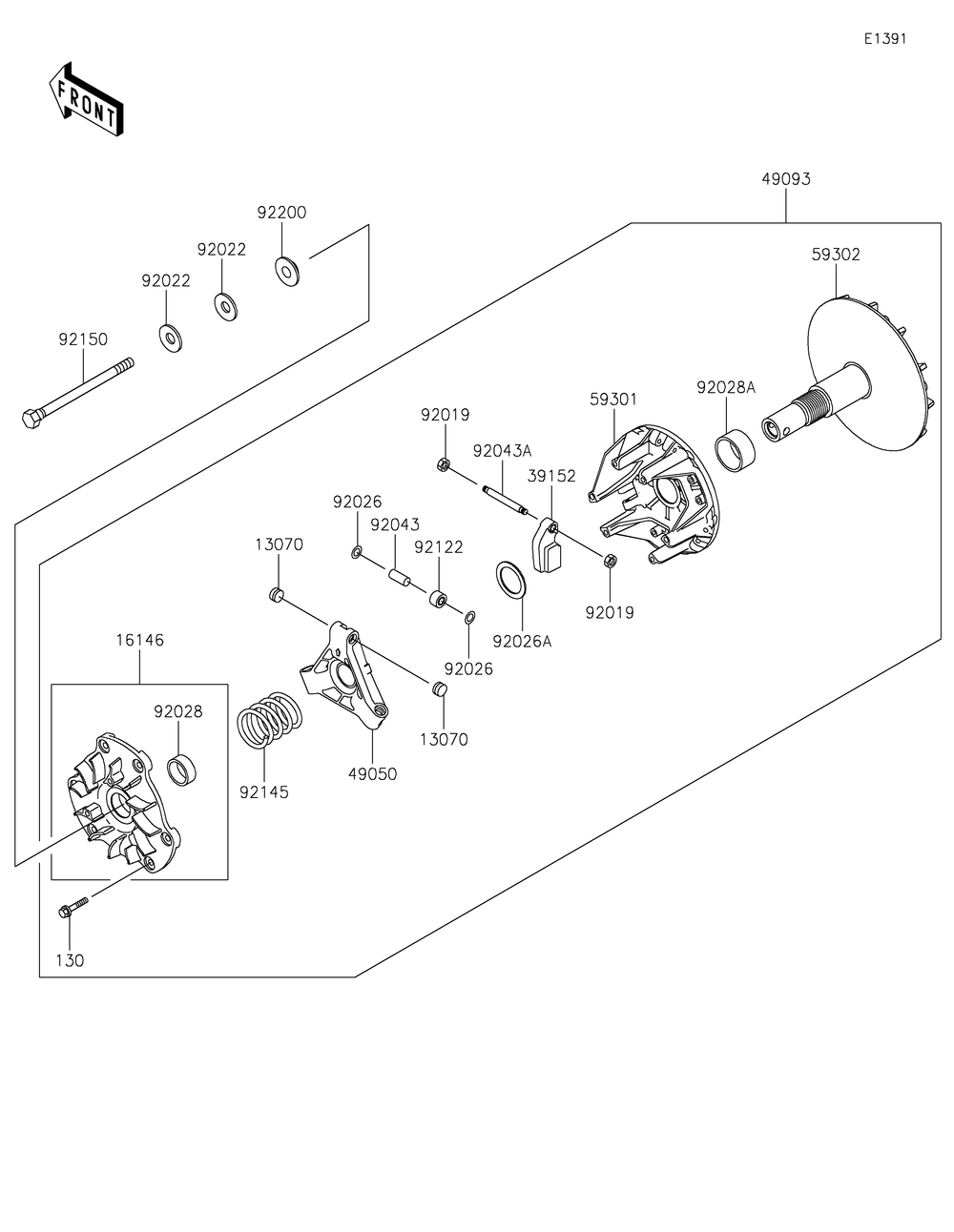 Drive Converter Diagram and Parts List for KAF620MLF 2020 Kawasaki Lawn Tractor Accessories