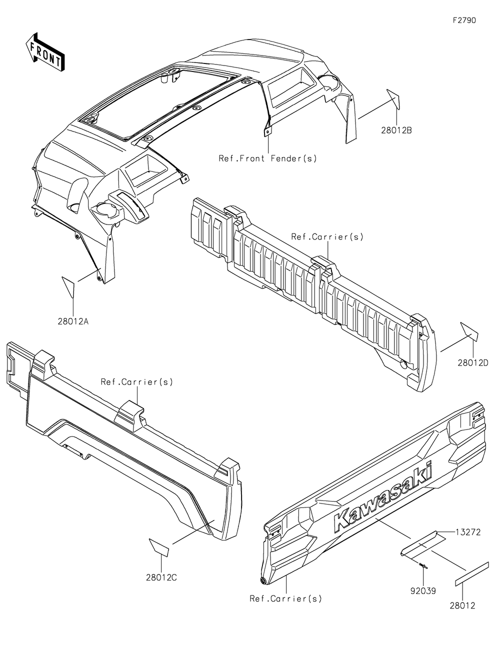 Reflectors Diagram and Parts List for KAF820GMFNL 2021 Kawasaki Lawn Tractor Accessories