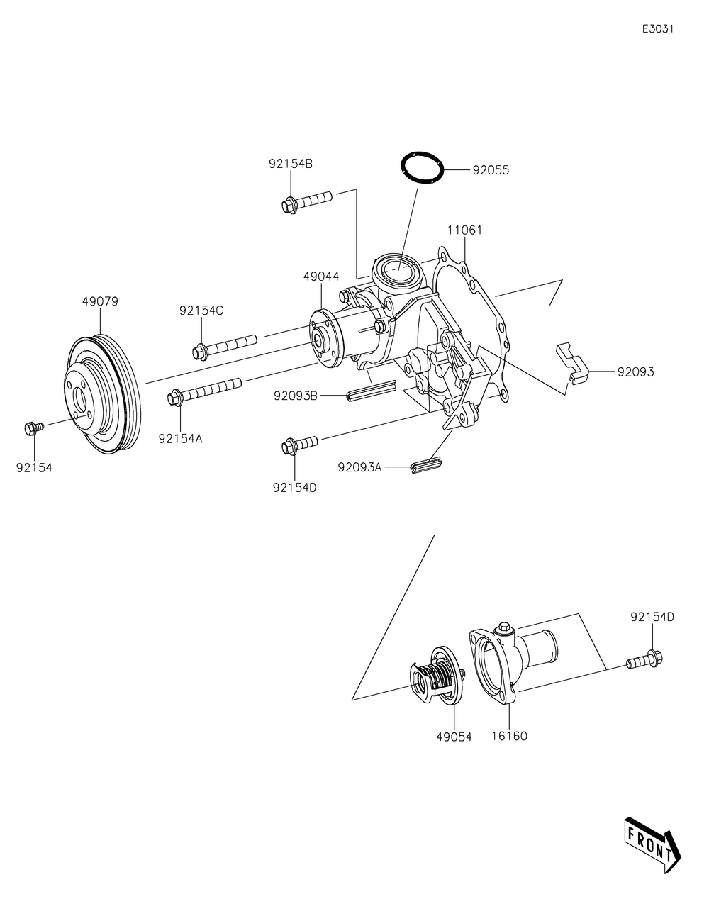 Water Pump Diagram and Parts List for KAF820BJF 2018 Kawasaki Lawn Tractor Accessories
