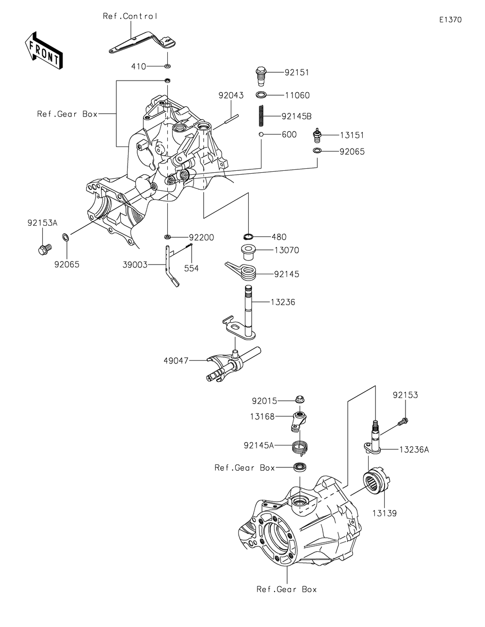 Gear Change Mechanism Diagram and Parts List for KAF400JNFNN 2022 Kawasaki Lawn Tractor Accessories