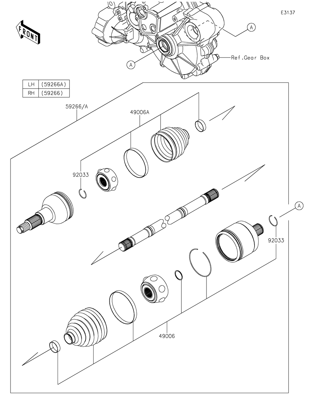 Drive Shaft-Rear Diagram and Parts List for KRF1000DMFNN 2021 Kawasaki Lawn Tractor Accessories