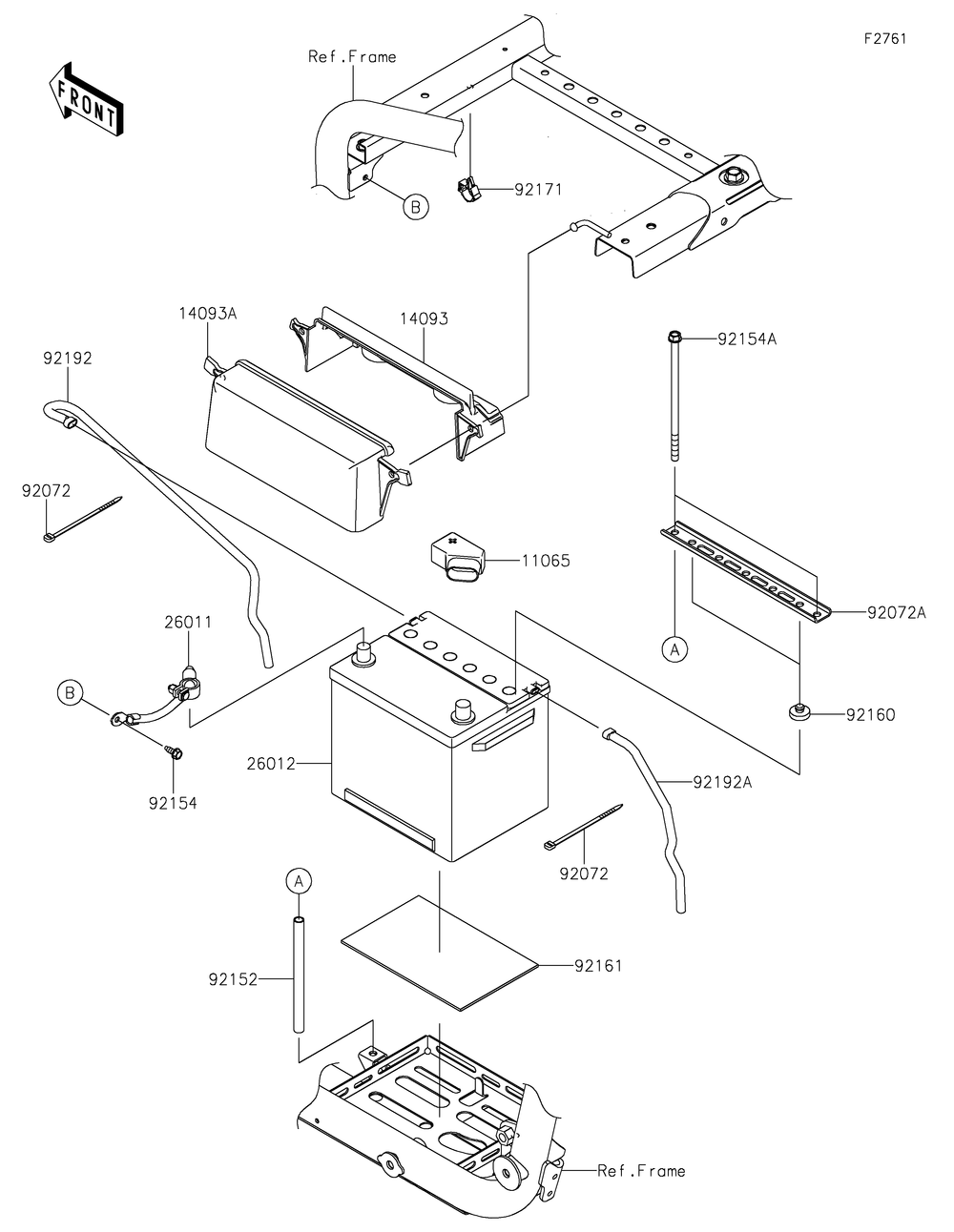 Battery Diagram and Parts List for KRF1000DPFNL 2023 Kawasaki Lawn Tractor Accessories