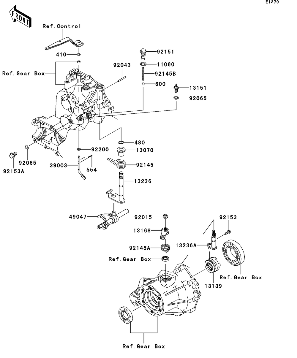 Gear Change Mechanism Diagram and Parts List for KAF400BEF 2014 Kawasaki Lawn Tractor Accessories