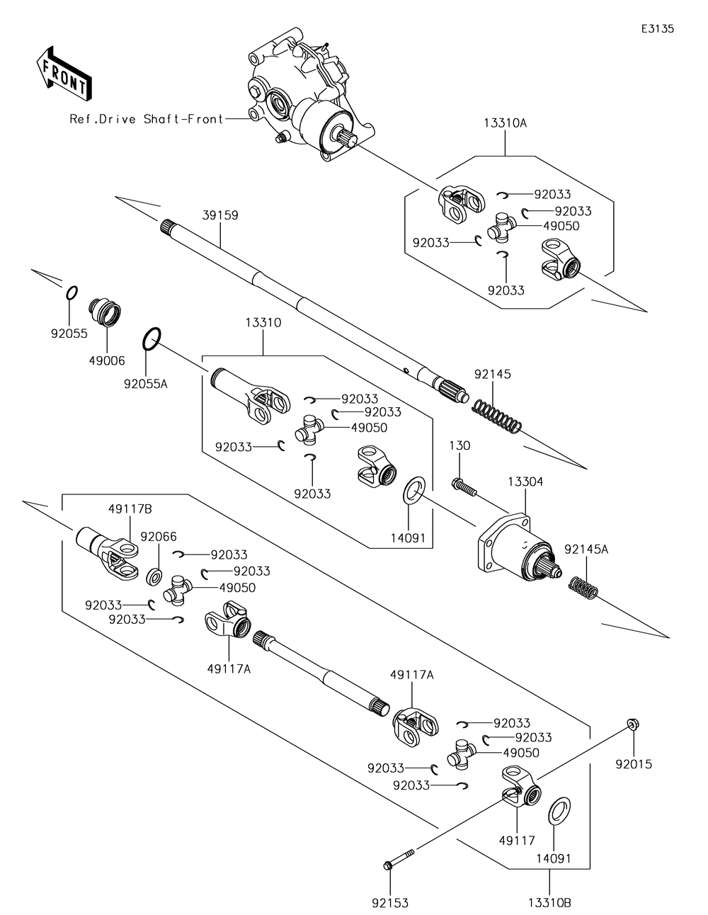 Drive Shaft-Propeller Diagram and Parts List for KAF400NHF 2017 Kawasaki Lawn Tractor Accessories