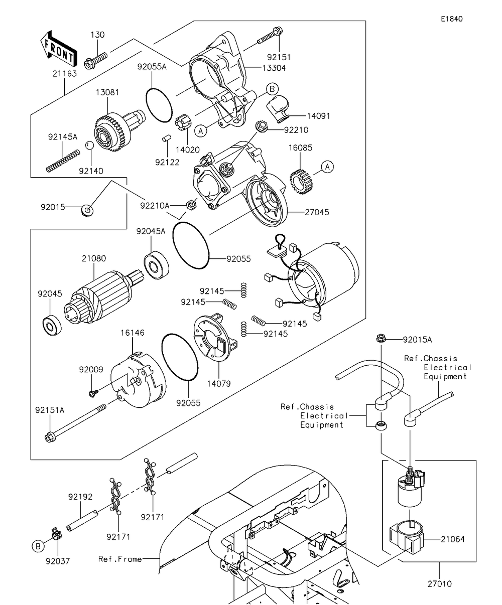 Starter Motor Diagram and Parts List for KAF620RFF 2015 Kawasaki Lawn Tractor Accessories