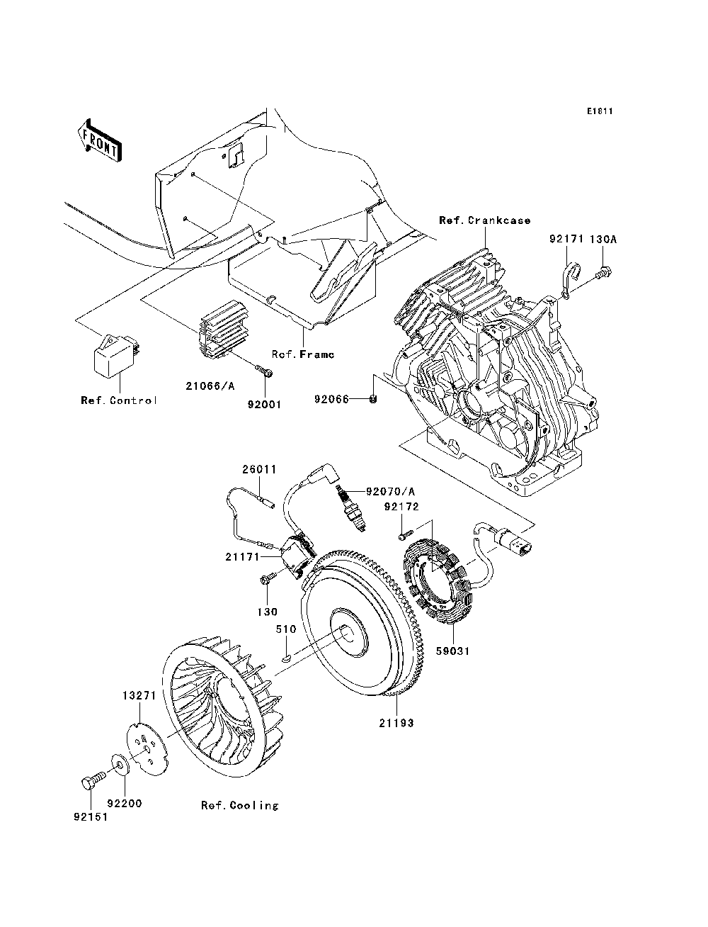 Generator/Ignition Coil Diagram and Parts List for KAF400A7F 2007 & Prior Kawasaki Lawn Tractor Accessories