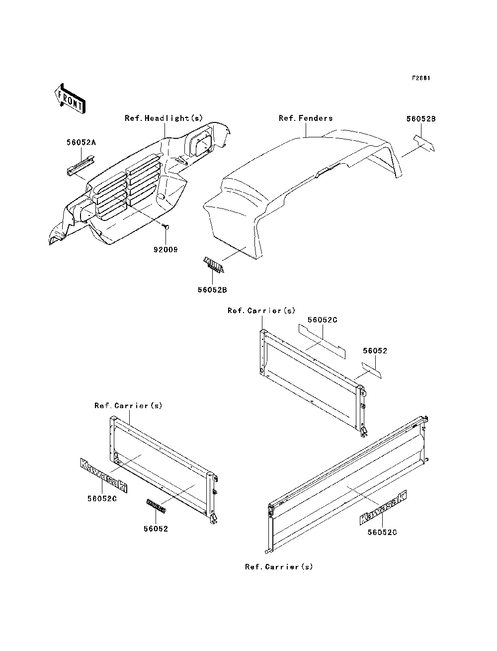 Decals Diagram and Parts List for KAF620J7F 2007 & Prior Kawasaki Lawn Tractor Accessories