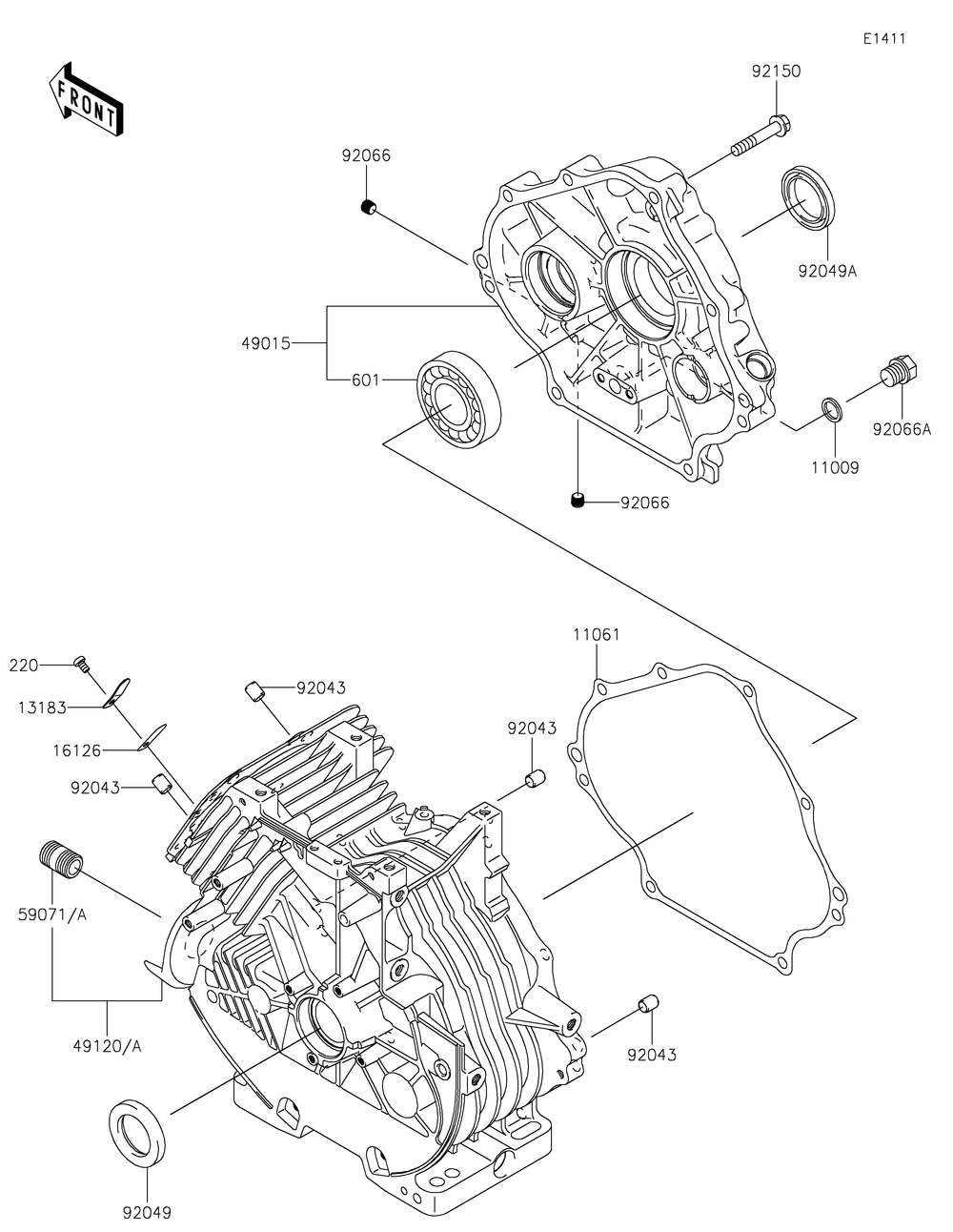Crankcase Diagram and Parts List for KAF400HHF 2017 Kawasaki Lawn Tractor Accessories