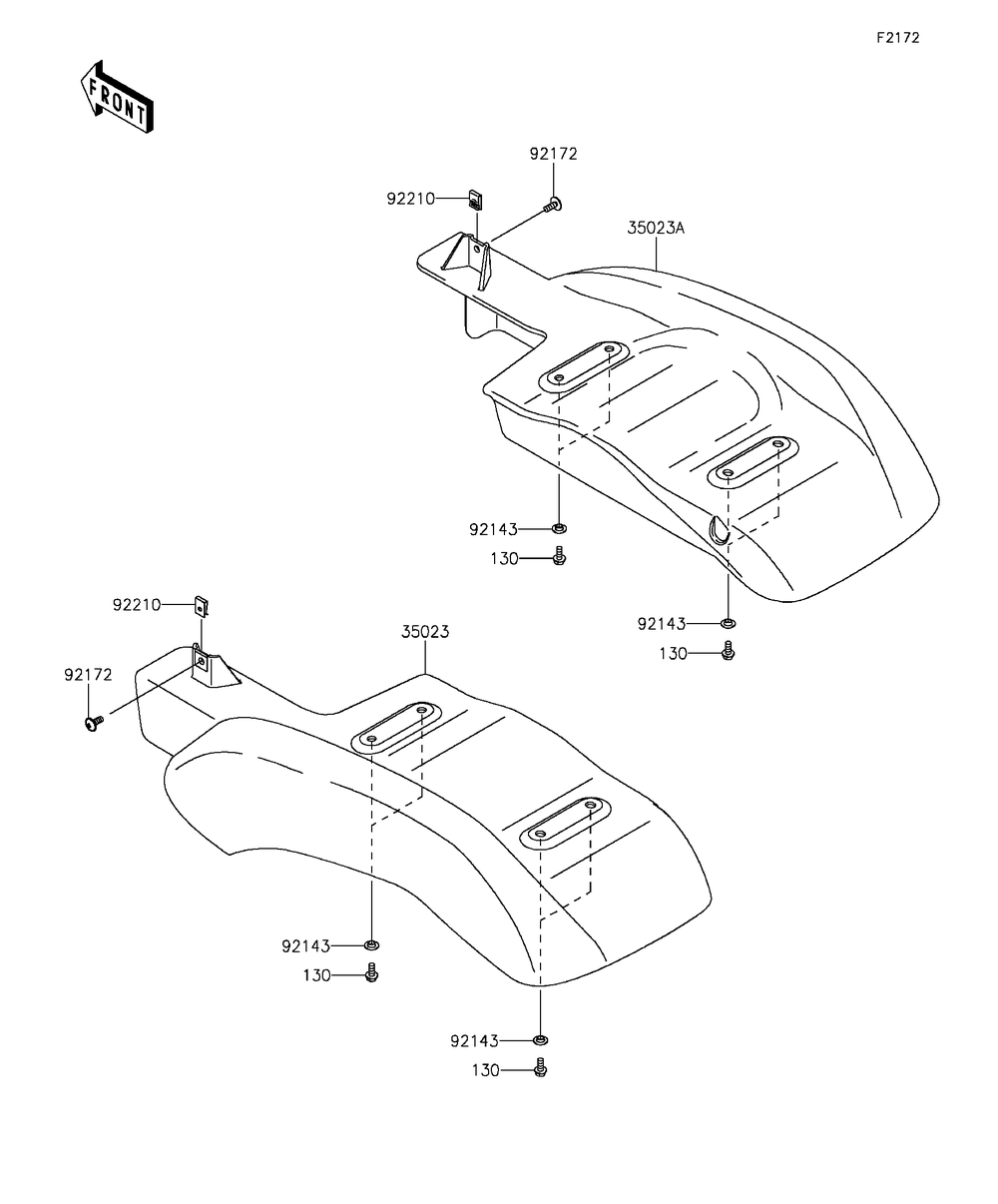 Rear Fender Diagram and Parts List for KAF400GGF 2016 Kawasaki Lawn Tractor Accessories