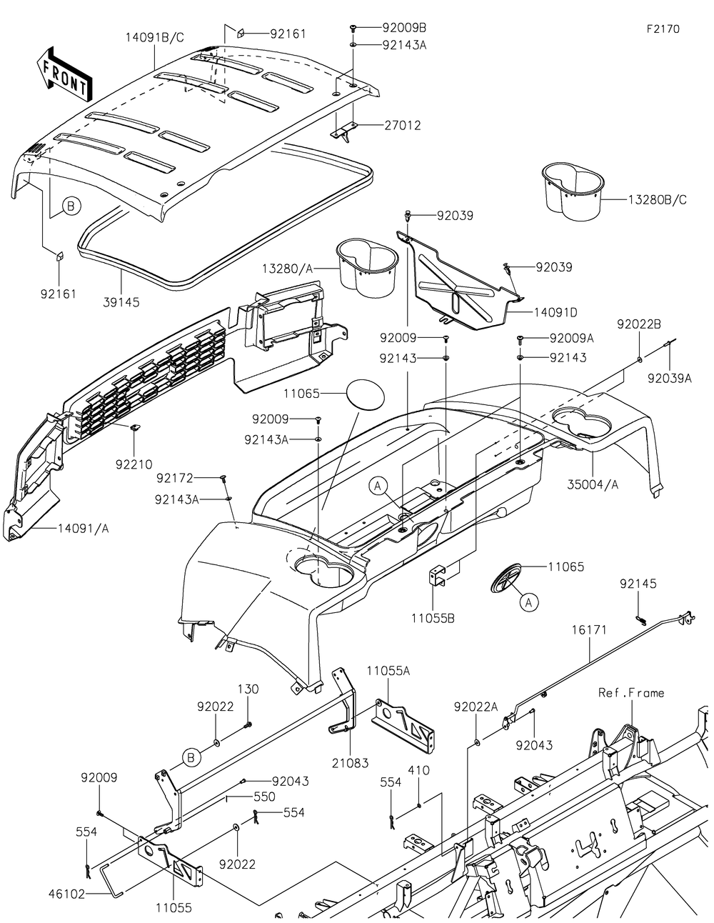Fenders Diagram and Parts List for KAF620MLF 2020 Kawasaki Lawn Tractor Accessories
